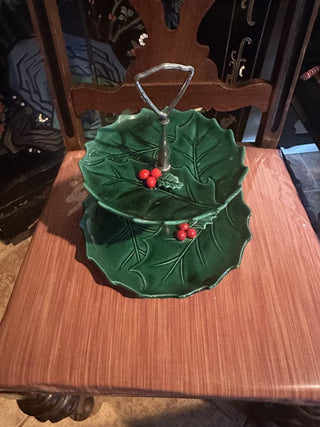 Vintage Lefton Christmas Holly Two Tier Server #62 VV MTS|95372