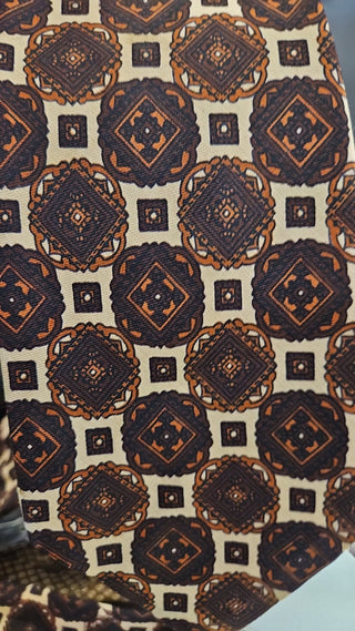 Men's - Vintage Robert Talbot - Brown + Tan Geometric Necktie (BRI) - MTS|143068