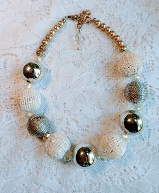 Large Beaded Silver Necklace|105038
