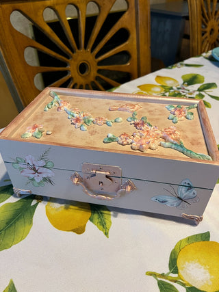 Custom Designed Pink Floral Footed Jewelry Box RSV|96578