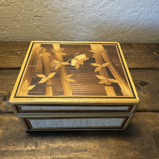 Vtg Handcrafted Bamboo Inlay Trinket Box MTS