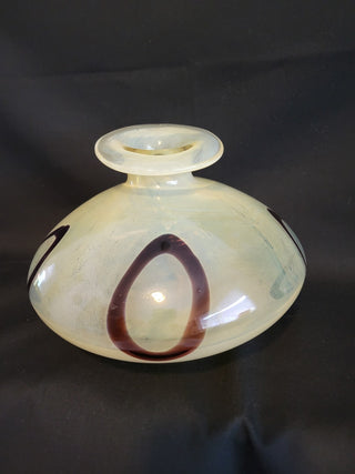 Hand Blown Glass Vase Yellow w/Brown Rings RCD|101100