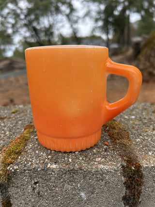 #89 Vintage Anchor Hocking Fire King Orange Ombre Stacking Mug Milk Glass GCC MTS|112359