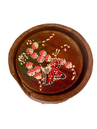 Handmade Floral Painted Wood Costa|114207