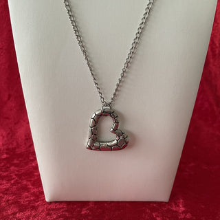 chain necklace, silver tone open heart RSV
