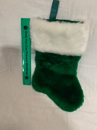 Green plush stocking w/white cuff|132221