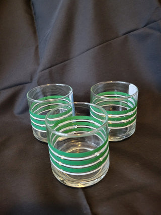Libbey Retro Green and White Lowball Glasses Set of 3 RCD