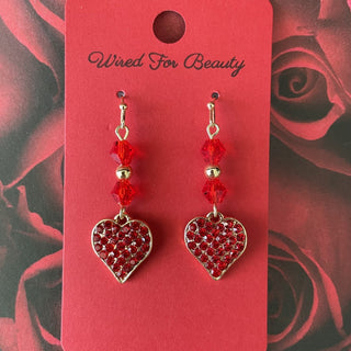 red rhinestone dangle heart earrings RSV