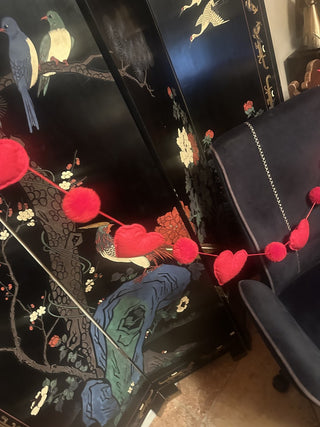Red pom pom and felt heart garland for Valentines #62 VV MTS|146326