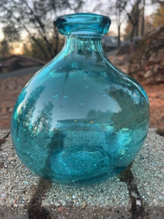 Vidrios San Miguel Bulb Vase 100% Recycled Glass 7" Aqua Blue Handmade Spain