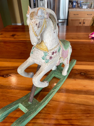 VNTG Carved Wood Rocking Horse Decor|50209