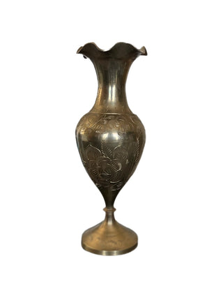 Vintage Ruffled etched brass vase RSV|67640