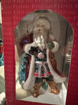 Fitz and Floyd Santa Glass Ornament 6" #62 VV MTS|95152