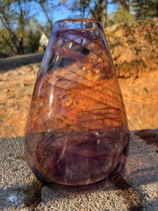 JP 7” Amethyst Art Glass Abstract Art Swirl Vase