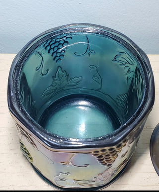 Indiana Carnival Glass Blue Iridescent Grape Harvest Dish|96216