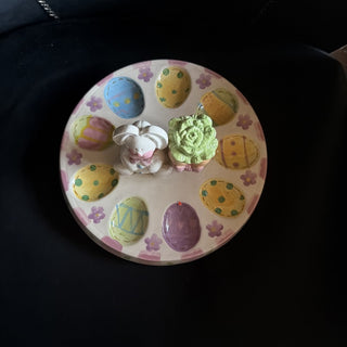 Ceramic White & Pink Easter Egg Plate Bunny & Carrot decorative #62 VV MTS