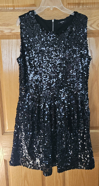 Black sequined dress, sz 14, zippered back, Papaya RSV