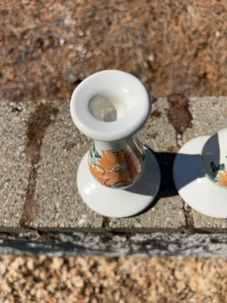 Set of 2 Vintage Ceramic Yellow Flower Candle Holders