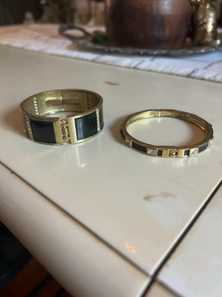 pair of vintage gold-tone hinged clamper cuff bracelets