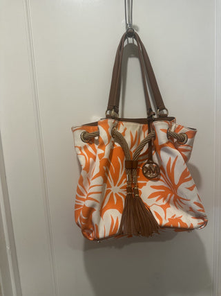 Michael Kors "Marina " Florals Orange / Ivory Canvas Shoulder Bag #63 VV MTS