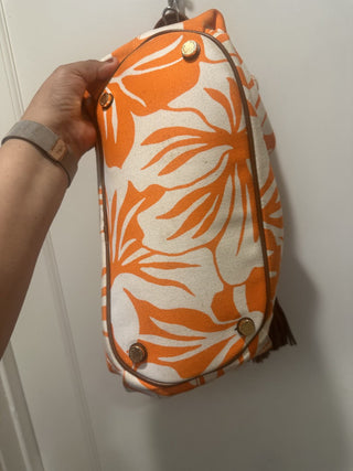 Michael Kors "Marina " Florals Orange / Ivory Canvas Shoulder Bag #63 VV MTS