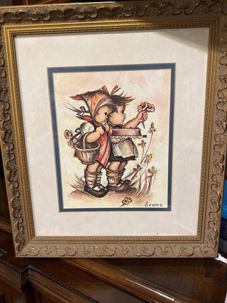 1972 Hummel print girl picking flowers  pront 8x10  framed 15x18 RCD
