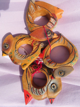 Wood carved napkin rings set of 4  RB|66872