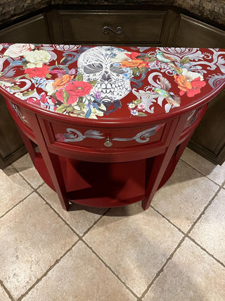 Red Skeleton Entry or Side Table w/Drawer & Bottom Shelf RSV|106307