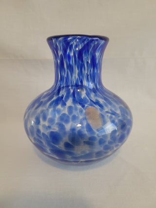 Art Glass Clear W/Blue & Gold Pattern Vase RCD|101069