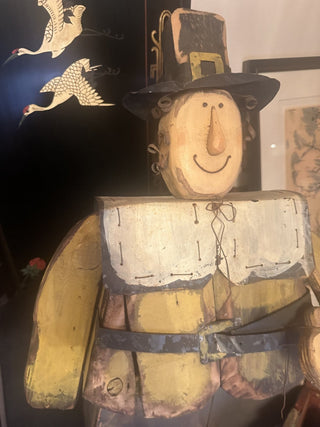 Metal and Wood Pilgrim with pumpkin bag #47 VV MTS