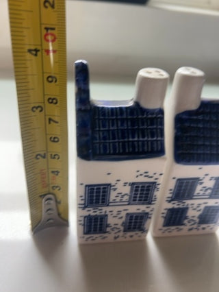 Dutch Delfts Blue Hand Painted Canal House Salt and Pepper Shakers Holland Vtg