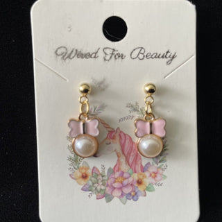 pink butterfly w/ faux pearl earrings RSV