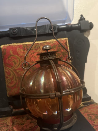 Vintage Beautiful Amber Glass Globe Home Decor Metal Brass Hanging Lantern Pumpkin lamp #62 VV MTS|68348