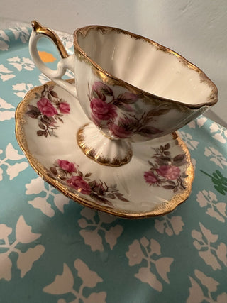 Vintage Teacup/Saucer Footed Pink Rose MTS|120022