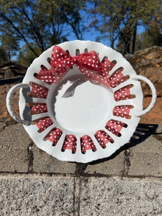 KW 9.75” Antique Reflections collection by I. Godinger & Co., "Dress Me Up" or ribbon-trim candy/serving dish
