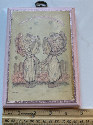 vintage Hallmark plaque features the "When Friends Meet, Hearts Warm" design by Betsey Clark from the 1970s-RSV