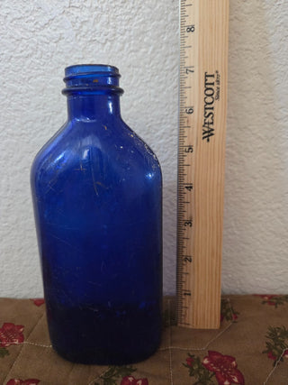Genuine Phillips Colbalt Blue Glass Bottle, 7" Tall, RCD|113053