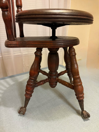 Antique 1900's Adjustable claw foot piano chair/stool RSV