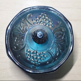 Indiana Carnival Glass Blue Iridescent Grape Harvest Dish|96219