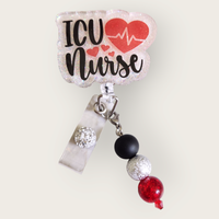 Badge Reel Charm: ICU Nurse with Hearts|62353