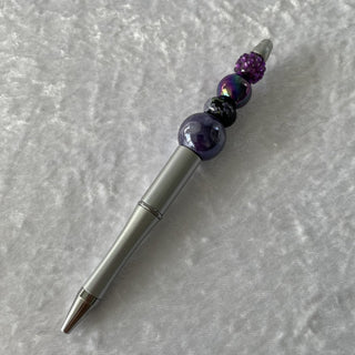 handmade beaded pen, silver & purple RSV