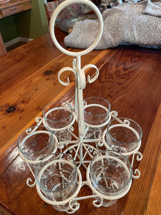 White Metal Hanger w/ Six Vases ~MTS