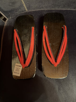 Vintage Red Straps Japanese Traditional Kimono Geisha Shoes, Asia Footware, Wooden Geta Shoes VV MTS