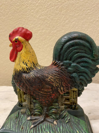 Cast iron vtg rooster mail napkin holder or doorstop RCD|118589