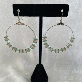 hoop earrings w/ green & pink margarita beads RSV