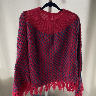 vintage handmade poncho, red and blue RSV