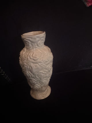 Vintage Bud Vase Porcelain Rose Embossed Gold Rim International Silver Co #62 VV MTS|141842