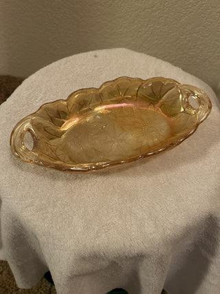 Vintage Indiana Glass Marigold Carnival Glass Sunflower Pattern Oval Bowl RSV