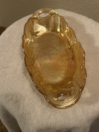 Vintage Indiana Glass Marigold Carnival Glass Sunflower Pattern Oval Bowl RSV