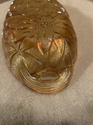 Vintage Indiana Glass Marigold Carnival Glass Sunflower Pattern Oval Bowl RSV